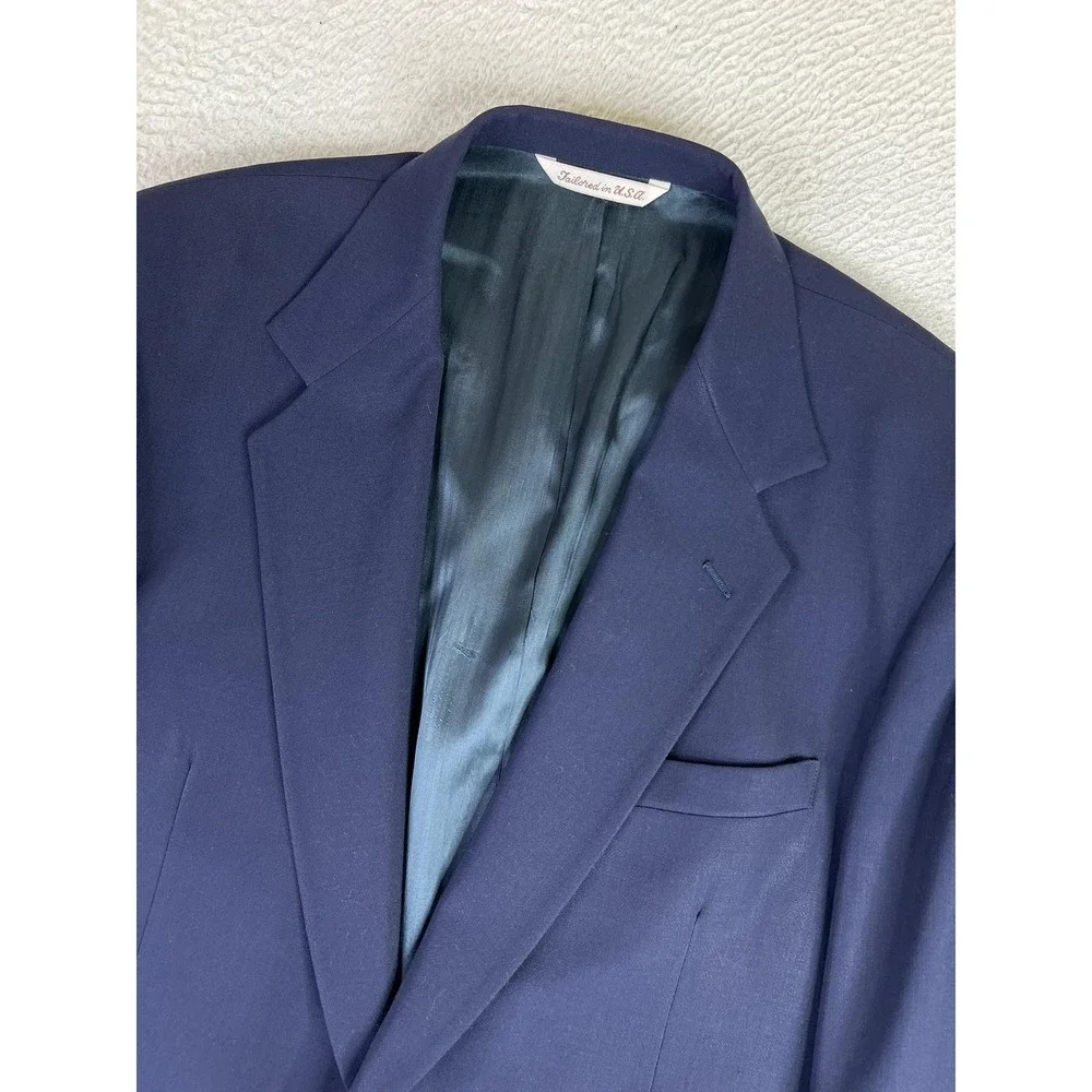 Stafford Blazer Mens 43 Long Navy Blue 100% Wool Gold Buttons Sport Coat USA